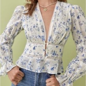 NWT REFORMATION Meadowlark Lace Floral Broderie Anglaise OrganicCotton Blouse 12